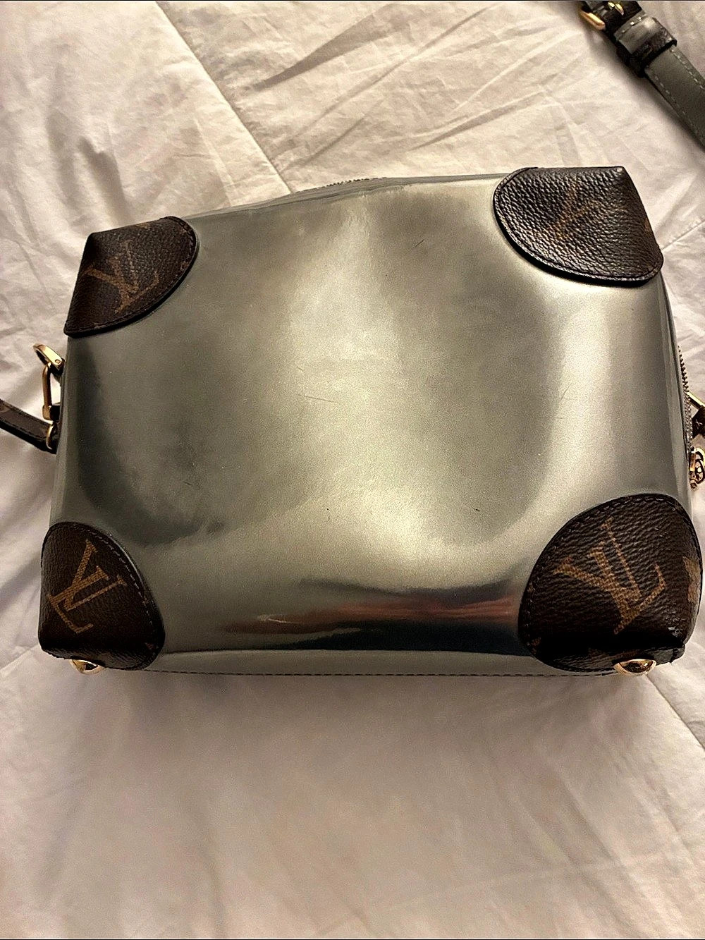 Louis Vuitton Handle Soft Trunk Monogram Mirror Gray Leather-Trim Shoulder Bag